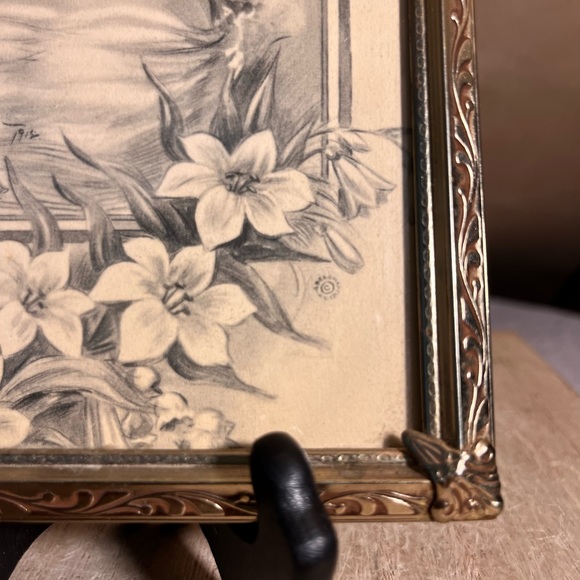 Sold! Vintage A. Toniolo Art Deco Atyle Art Print in Vintage Brass Ornate Frame - Picture 5 of 8